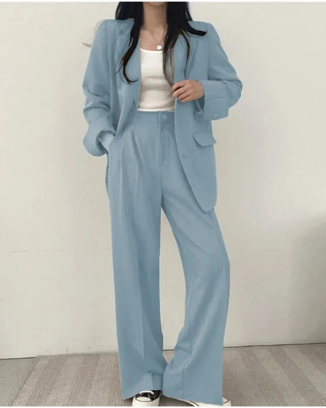 Women's Two-Piece Suit Set – Relaxed Blazer and Wide-Leg Pants