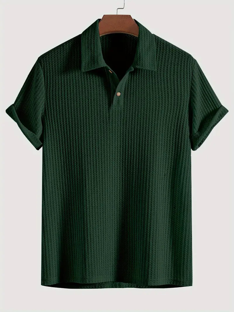 Men's Waffle Knit Polo Shirt – Relaxed Short Sleeve