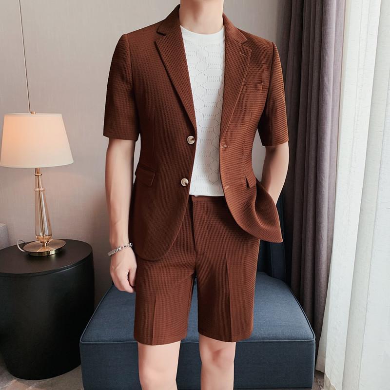 Men's Short Sleeve Blazer and Shorts Set – Notch Lapel Co-Ord