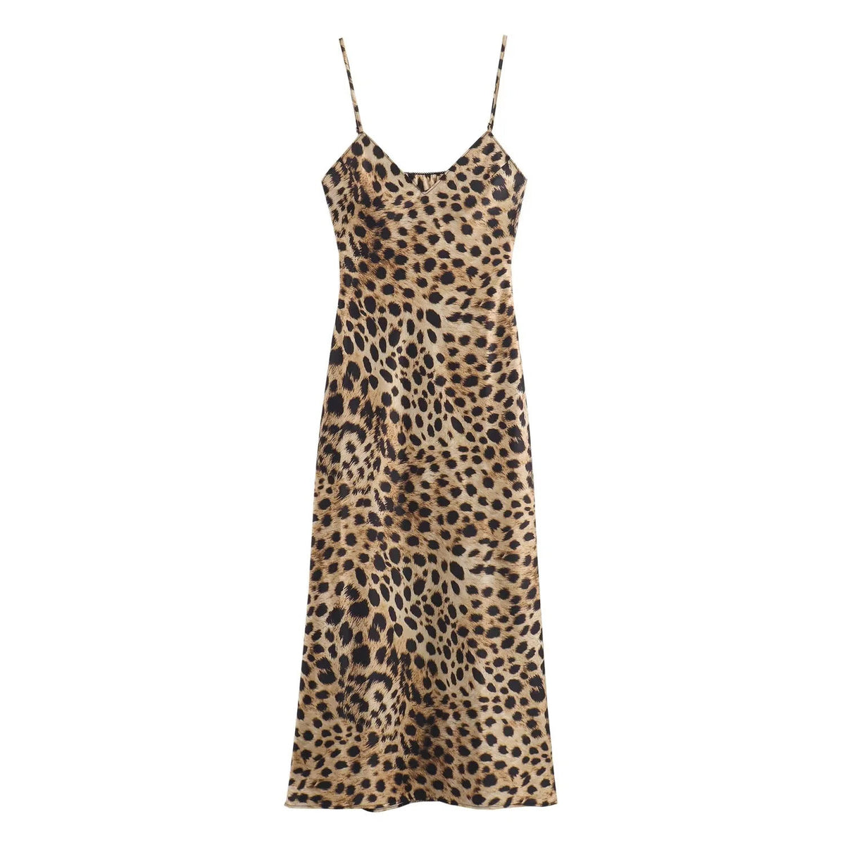 Women's Satin-Look Slip Maxi Dress – V-Neck Spaghetti Straps