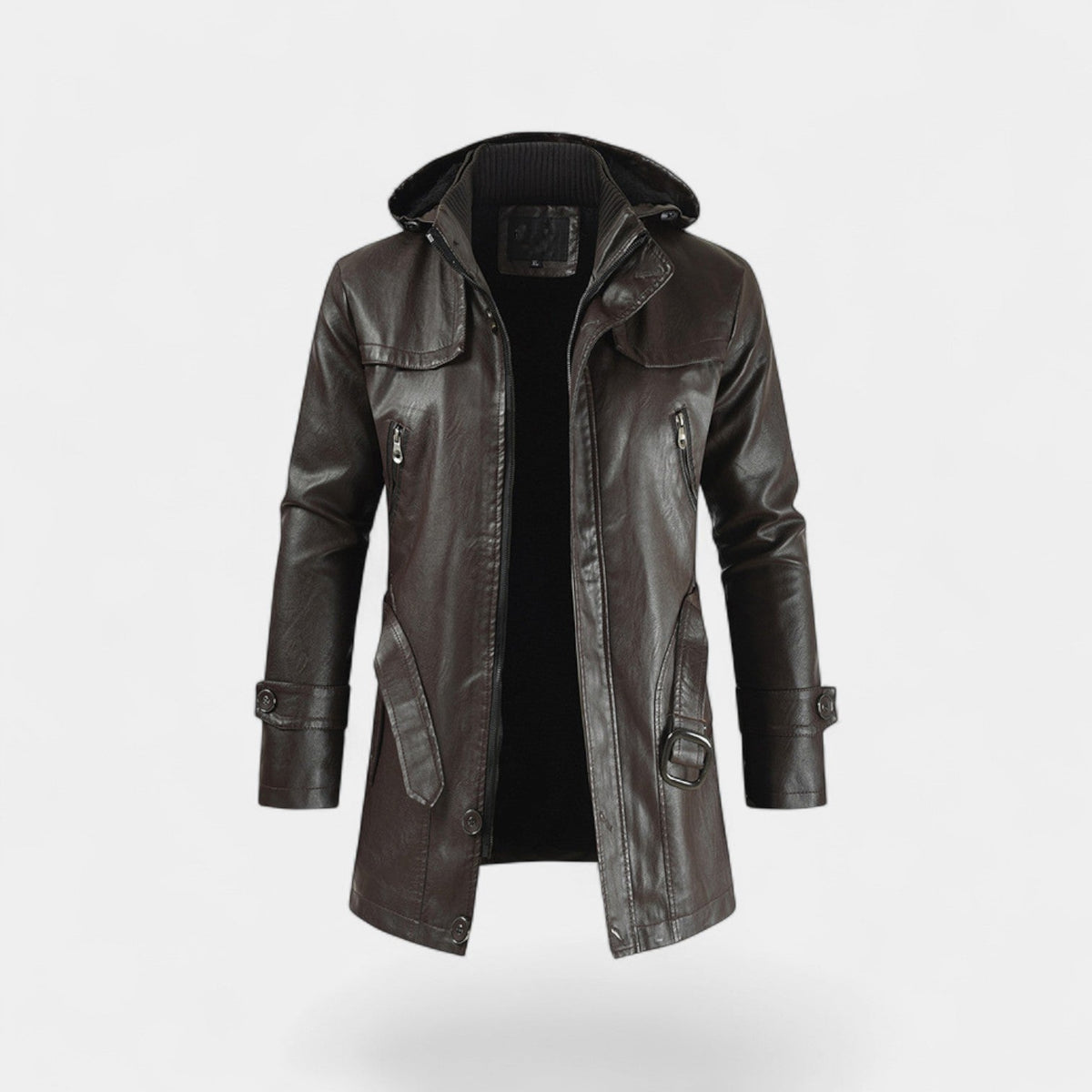 Men's Faux Leather Trench Coat – Mid-Length Regular Fit