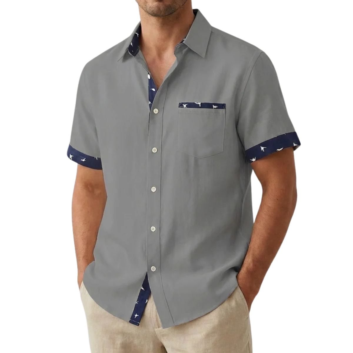 Men's Short-Sleeve Shirt – Contrast Printed Trim
