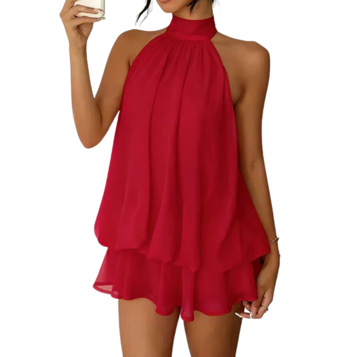 Women's Tiered Ruffle Mini Dress – Halter Open Back