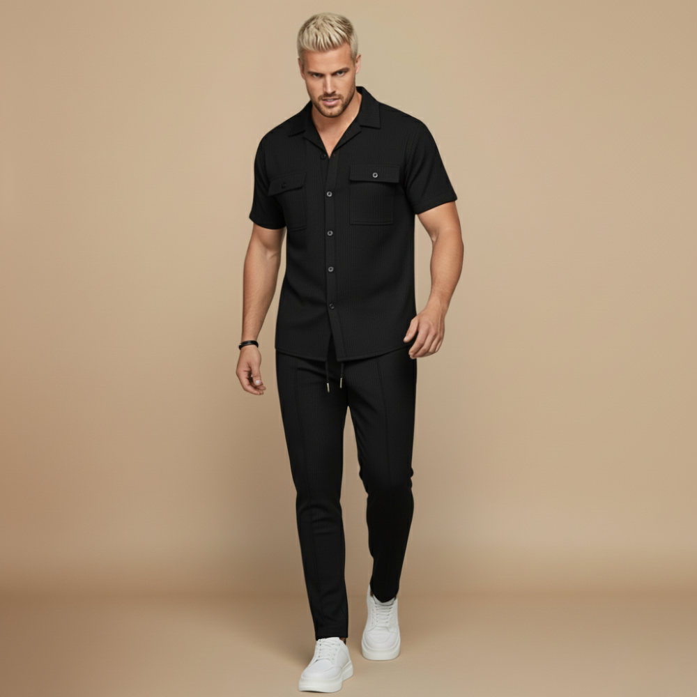 Men's Waffle-Knit Shirt and Shorts Set – Relaxed Matching Fit