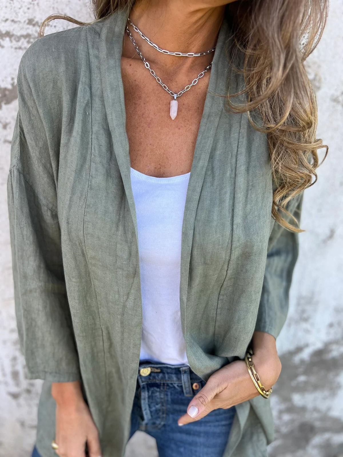 Women's Open-Front Cardigan – Three-Quarter Sleeve