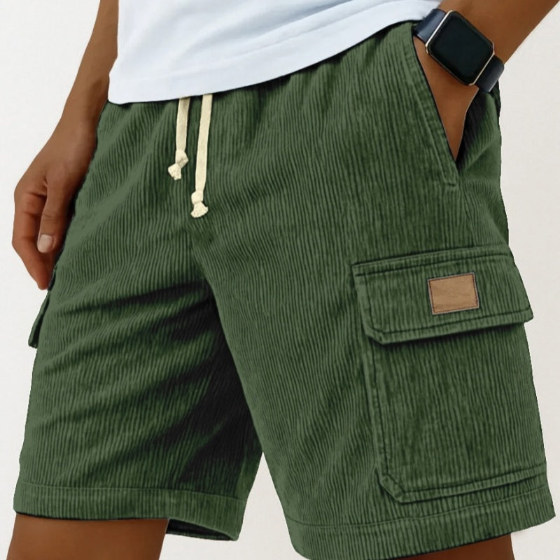 Men's Corduroy Cargo Shorts – Drawstring Elastic Waist