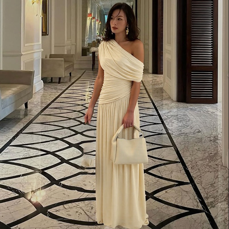 Women's Maternity Maxi Dress – Asymmetric Neckline