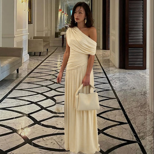 Women's Maternity Maxi Dress – Asymmetric Neckline