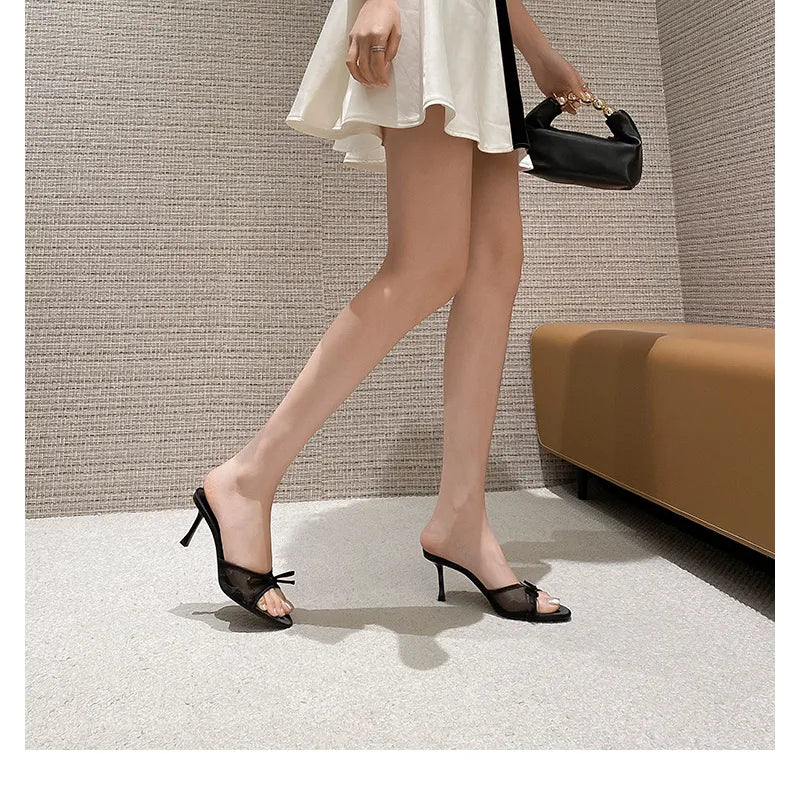 Women's Mesh High-Heel Sandal – Minimal Bow Detail