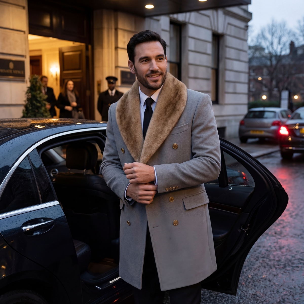 Men's Mid-Length Jacket – Wool-Blend Polo Collar