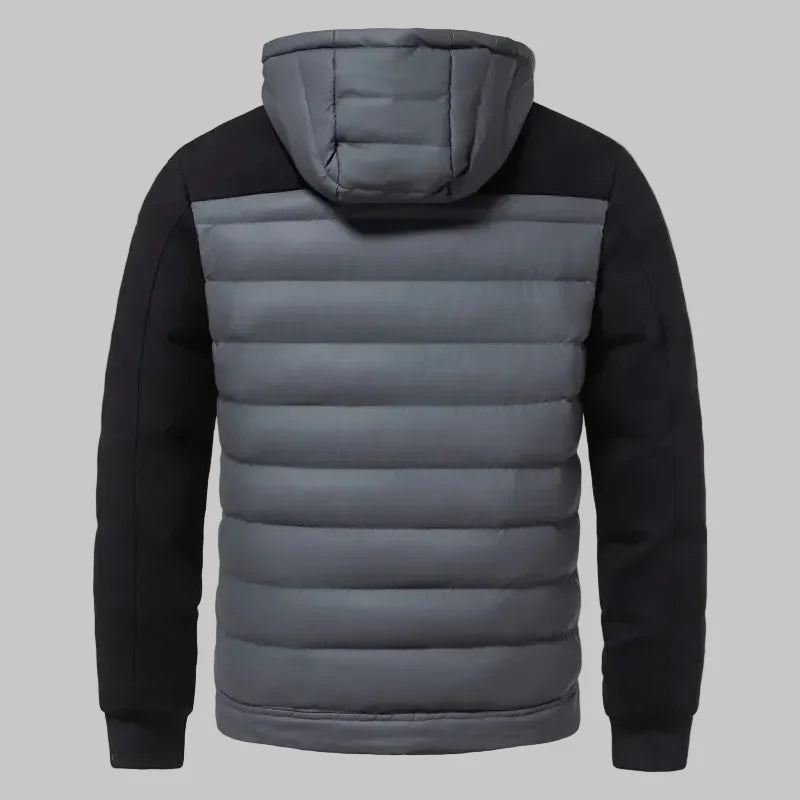Men's Hybrid Hooded Jacket – Quilted Front, Rib-Knit Sleeves