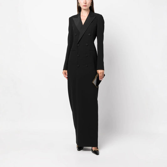 Women's Blazer Maxi Dress – Double-Breasted Peak Lapel