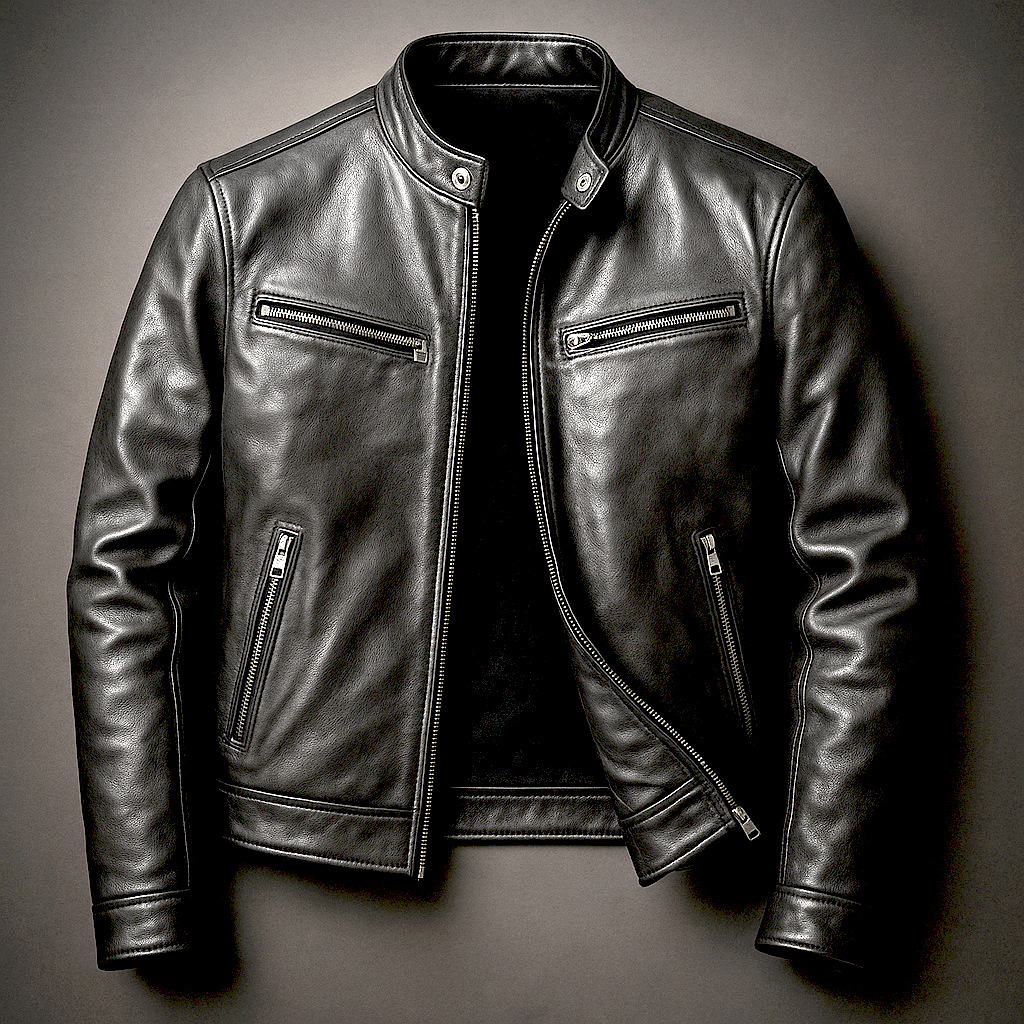 Men's Leather Jacket – Stand Collar Zip Front