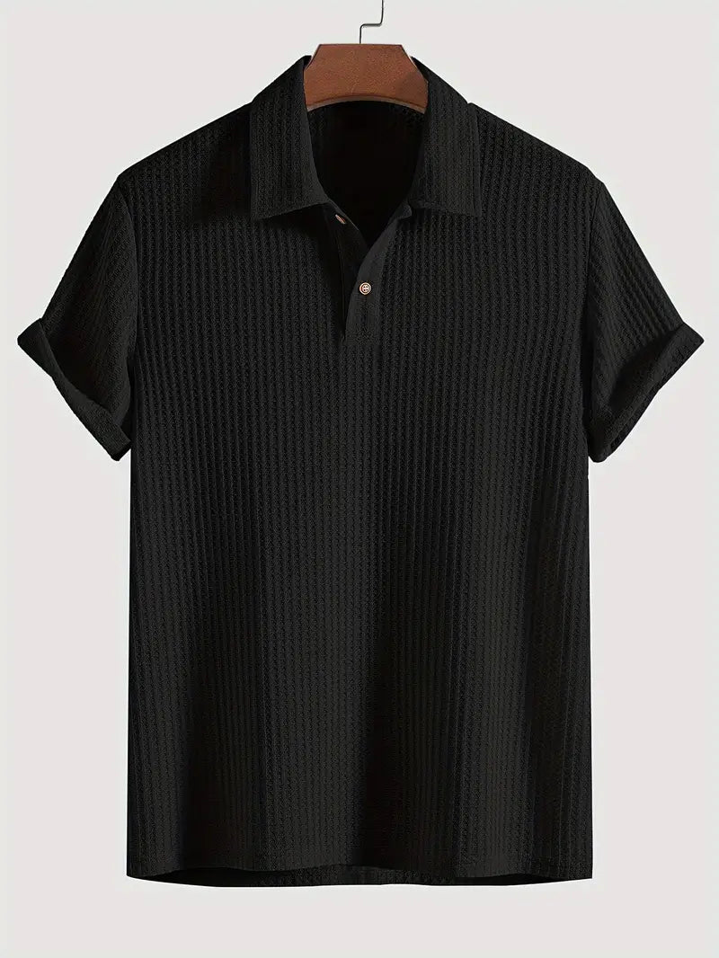 Men's Waffle Knit Polo Shirt – Relaxed Short Sleeve