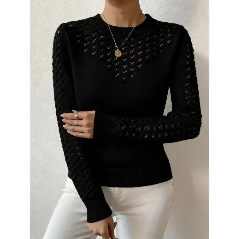 Women's Knit Crew Neck Sweater – Open-Knit Slim Fit