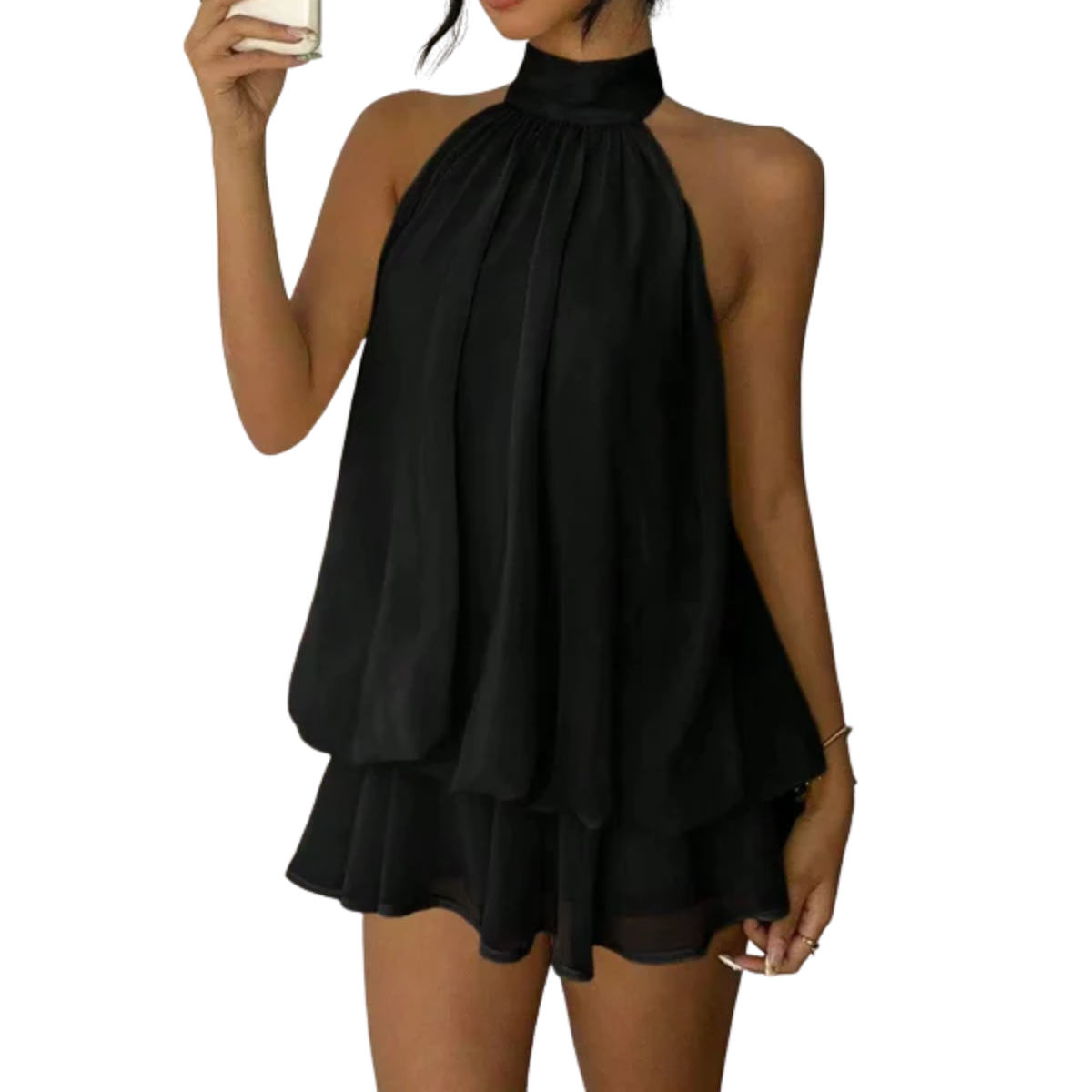 Women's Tiered Ruffle Mini Dress – Halter Open Back