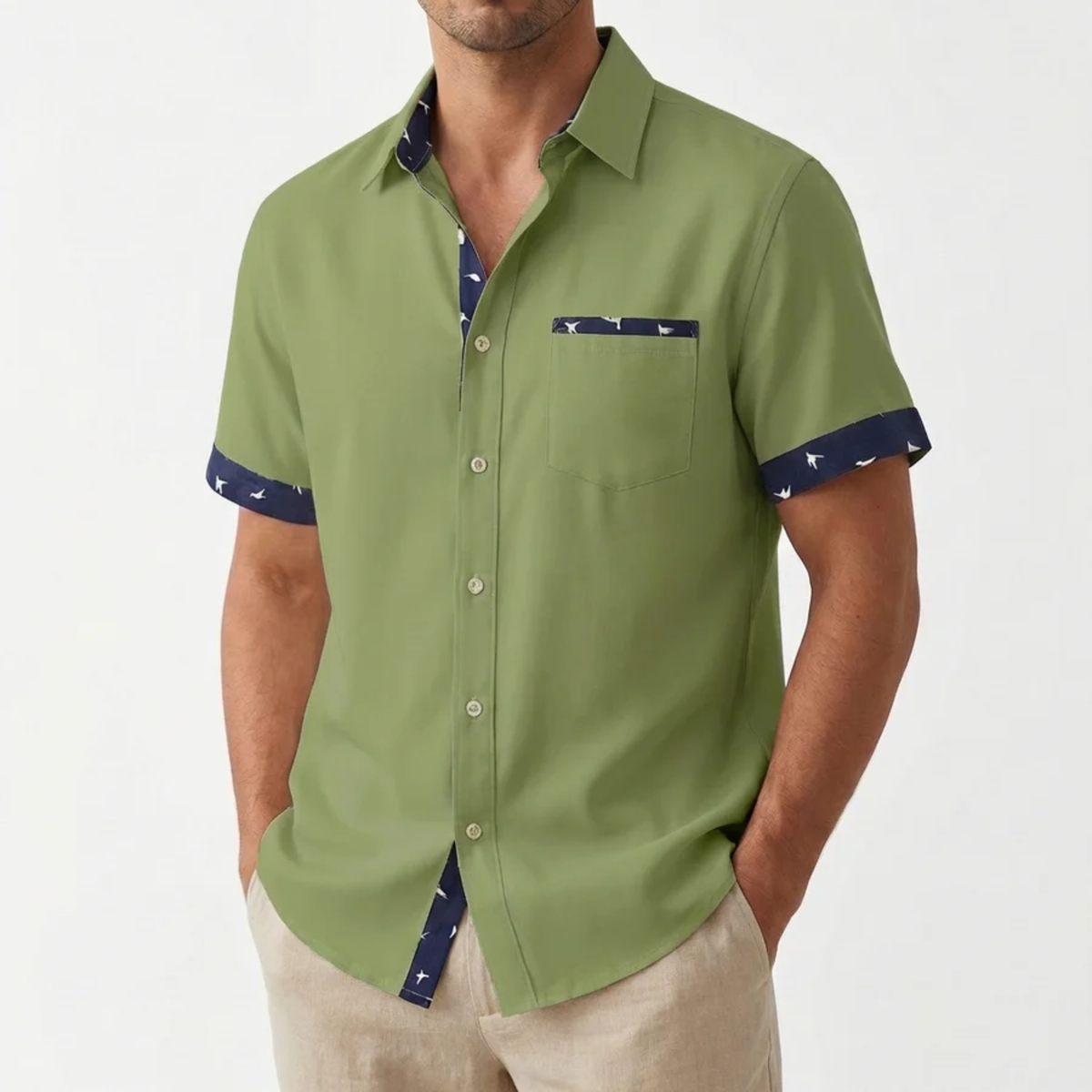 Men's Short-Sleeve Shirt – Contrast Printed Trim