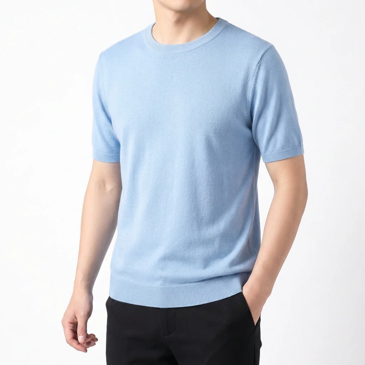 Men's Fine Knit T-Shirt – Relaxed Straight Crew Neck