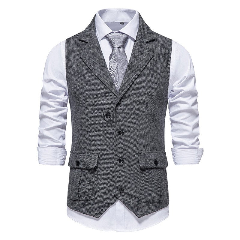Men's Herringbone Vest – Tailored Single-Breasted Fit