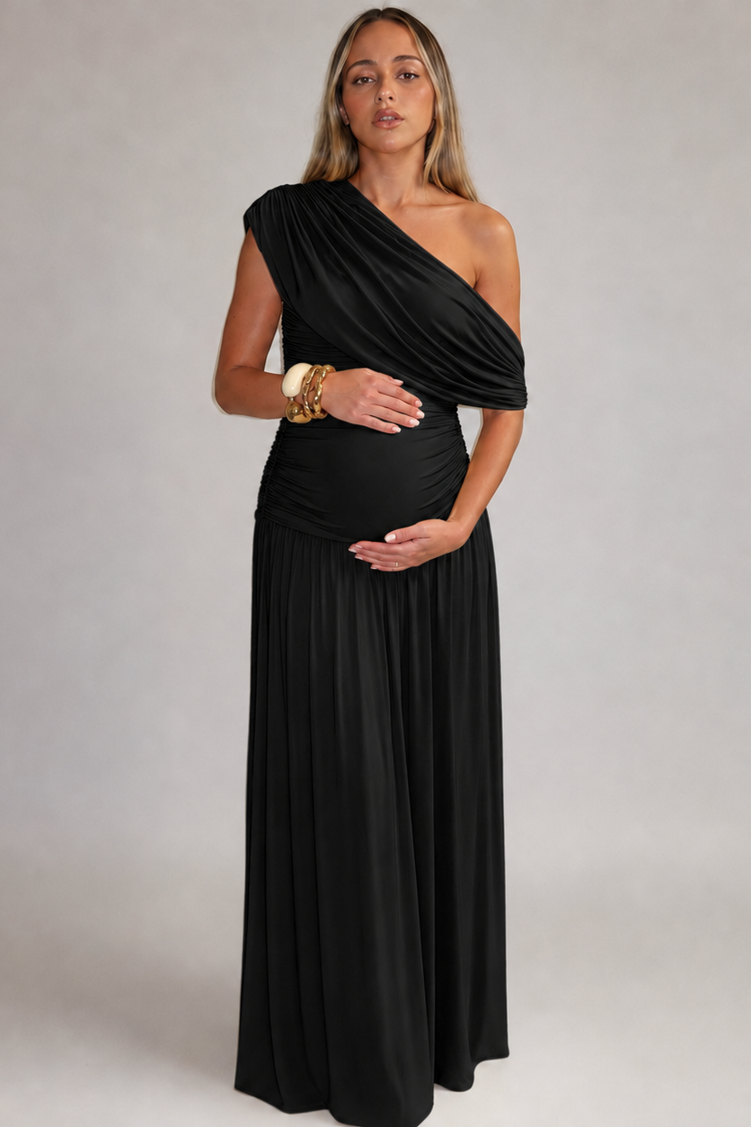 Women's Maternity Maxi Dress – Asymmetric Neckline