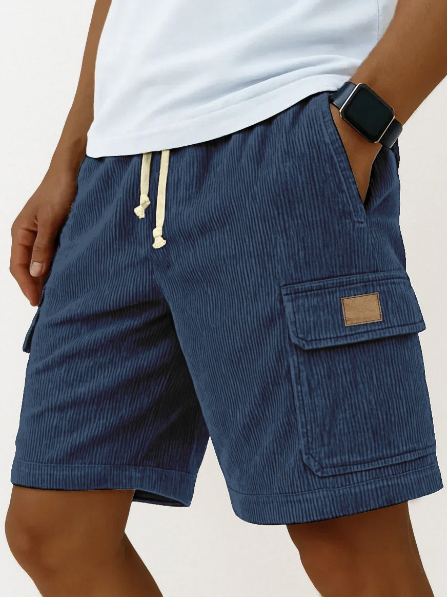 Men's Corduroy Cargo Shorts – Drawstring Elastic Waist