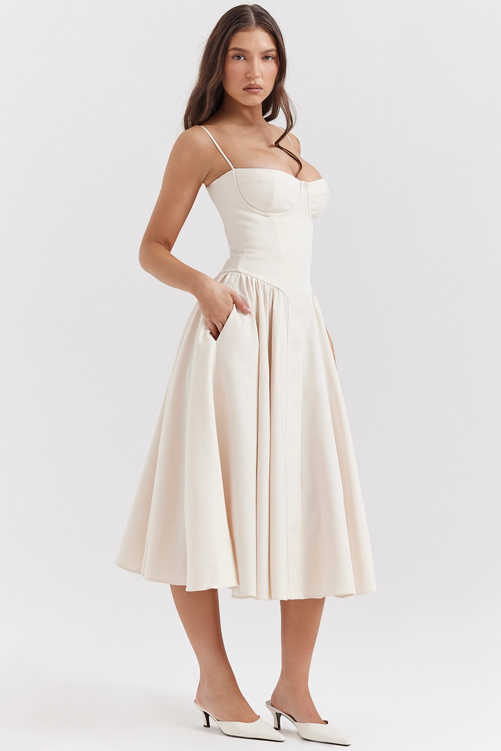 Women's Corset Bodice Midi Dress – Adjustable Strap Fit