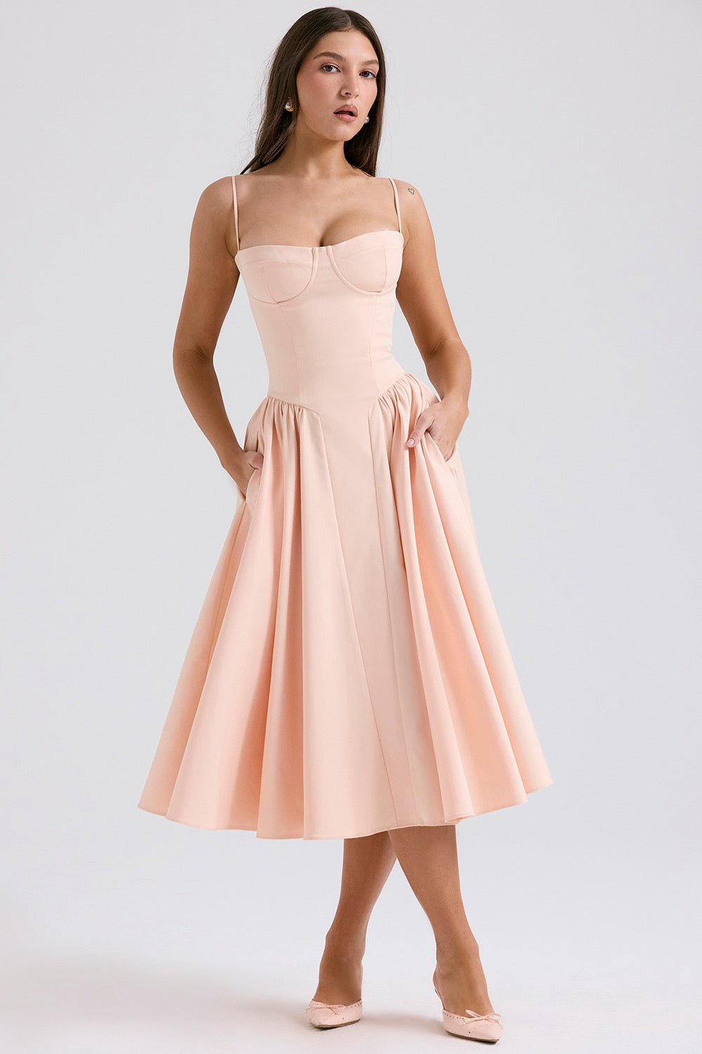 Women's Corset Bodice Midi Dress – Adjustable Strap Fit