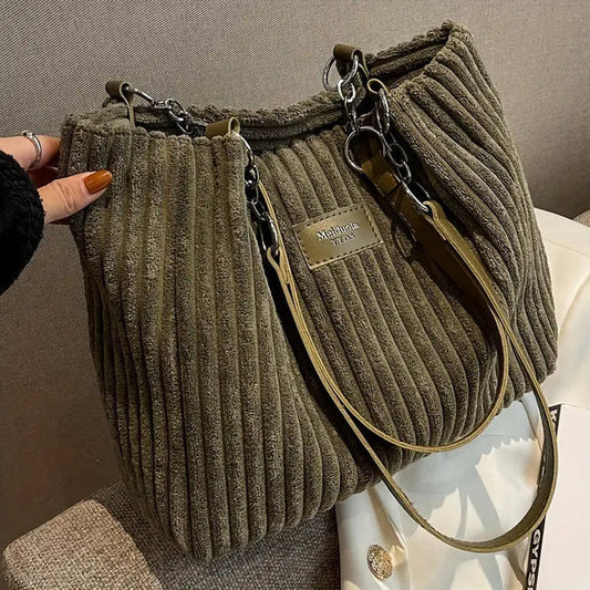 Women's Corduroy Tote Bag – Structured Zip-Top Shape