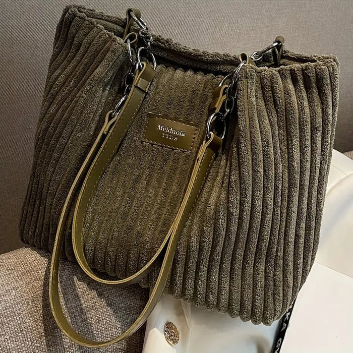 Women's Corduroy Tote Bag – Structured Zip-Top Shape