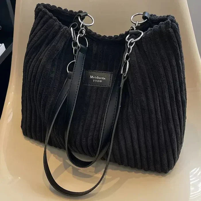 Women's Corduroy Tote Bag – Structured Zip-Top Shape
