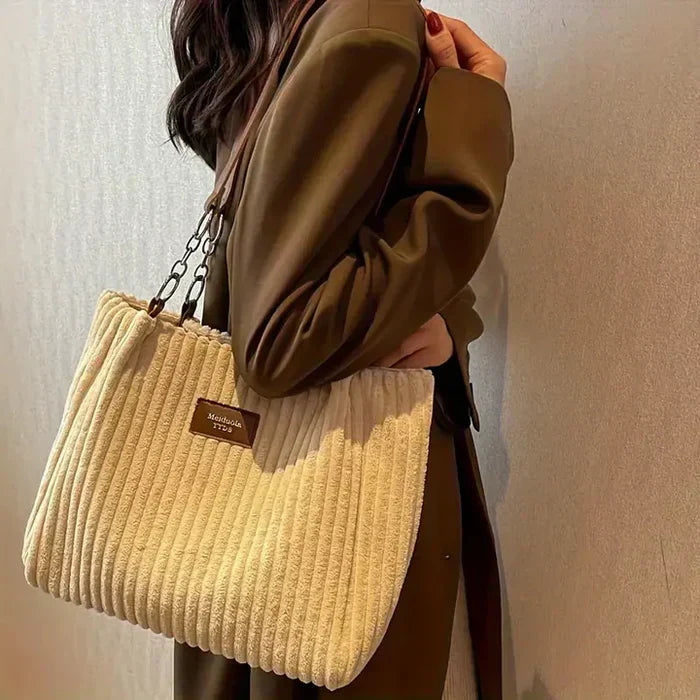 Women's Corduroy Tote Bag – Structured Zip-Top Shape
