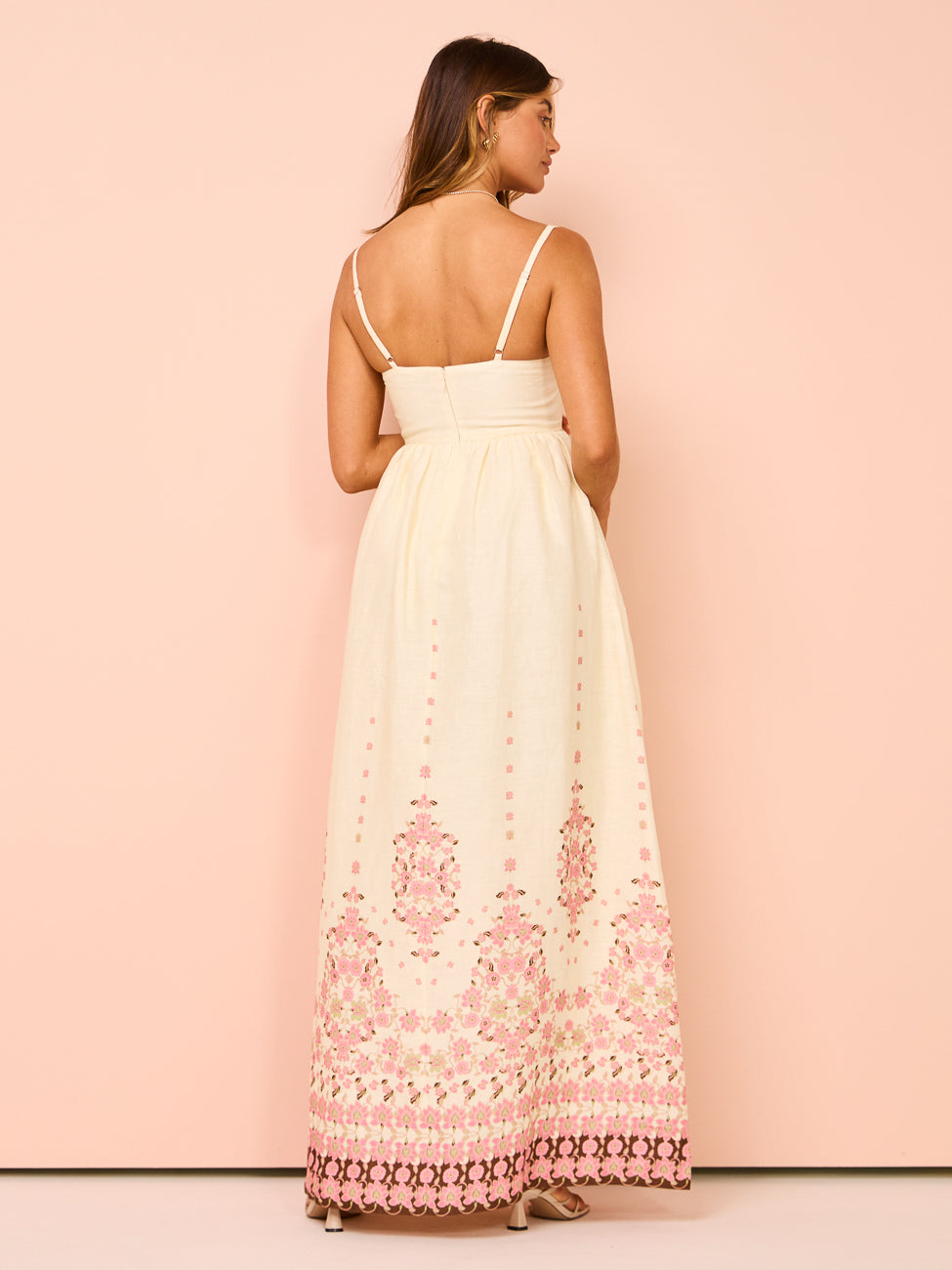 Women's Floral Maxi Dress – Straight Neckline, Pockets