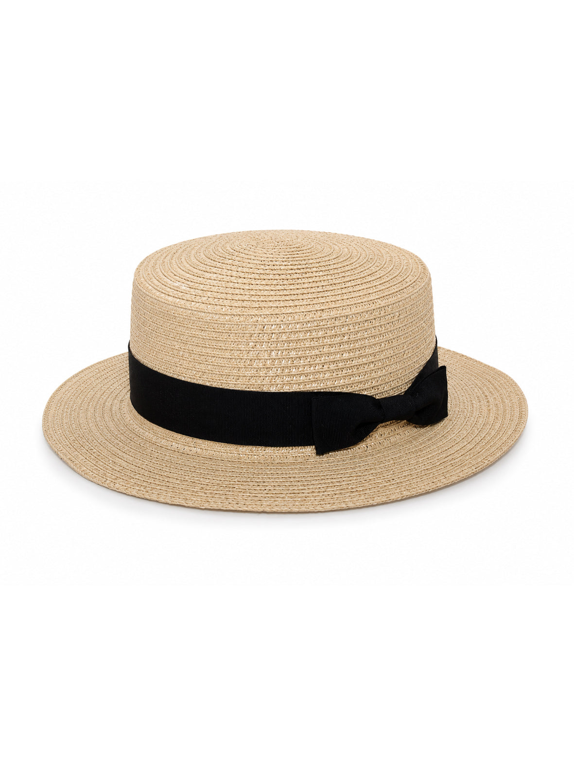 Women's Straw Boater Hat – Flat Crown with Ribbon