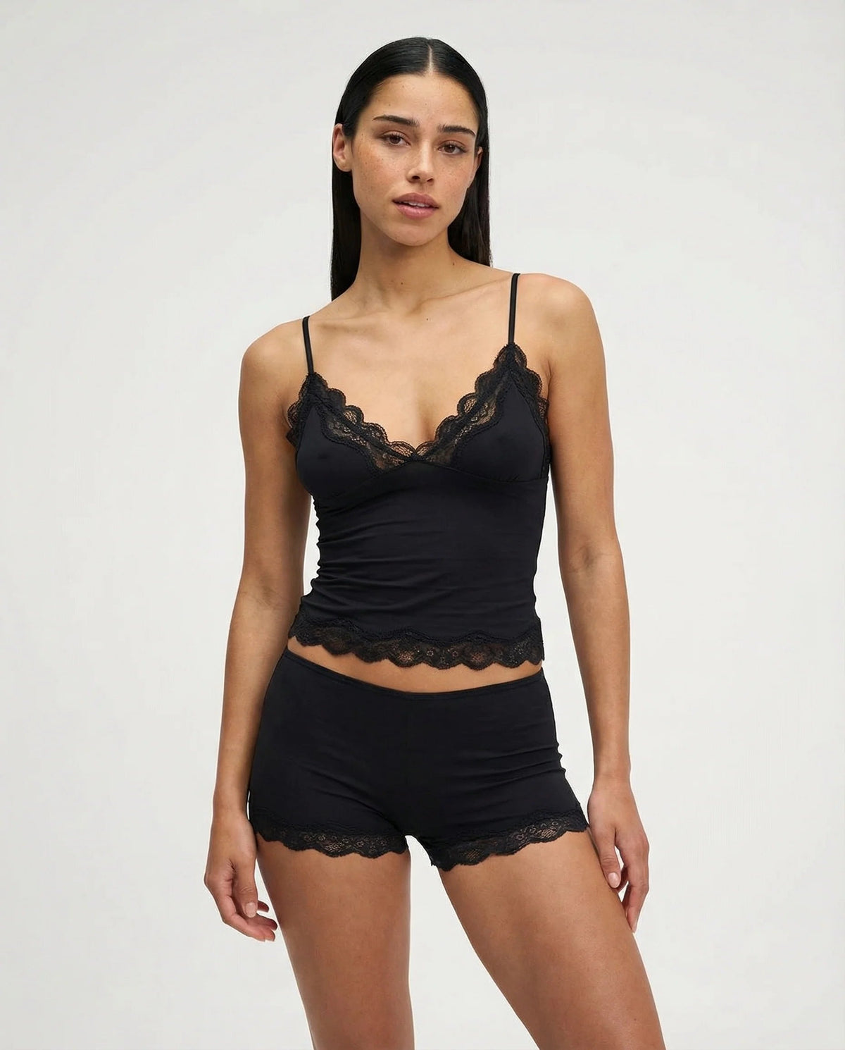 Women's Cami and Shorts Sleep Set – Lace-Trimmed Stretch
