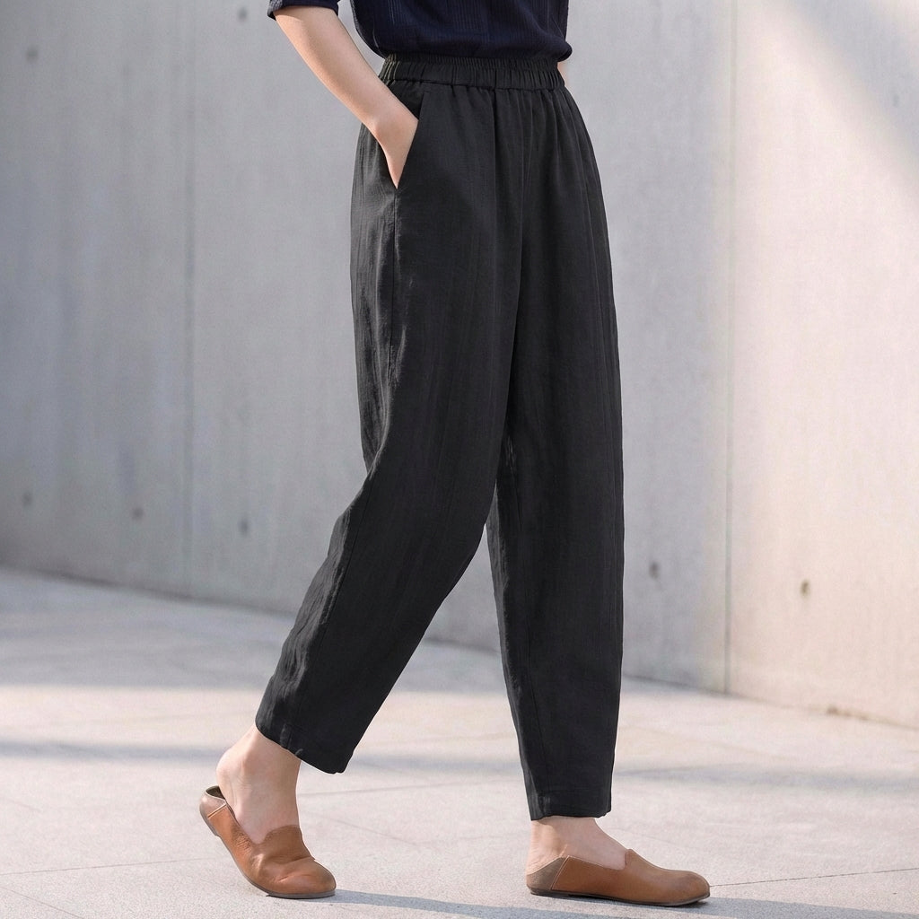 Women's Linen-Blend Pants – Tapered Ankle Length