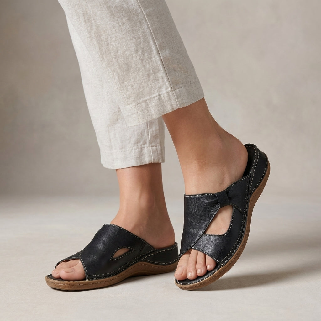 Women's Flat Sandal – Open Toe Cut-Out Strap