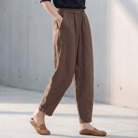 Women's Linen-Blend Pants – Tapered Ankle Length