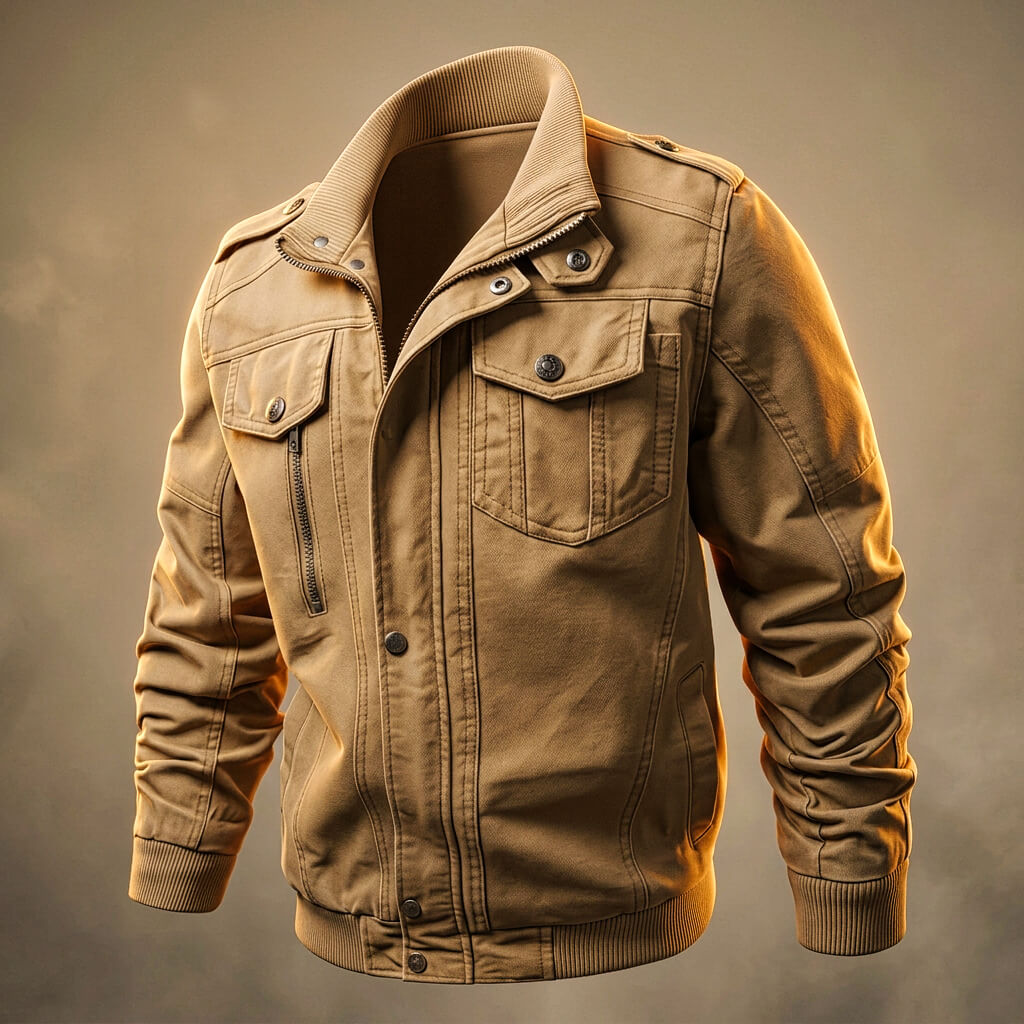 Men's Denim Jacket – Zip Front, Ribbed Hem