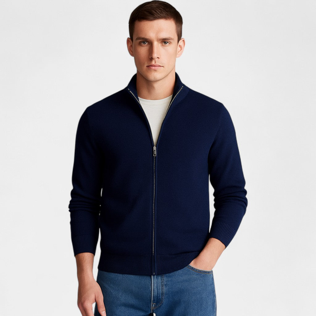 Men's Cotton-Blend Cardigan – Slim V-Neck Fit