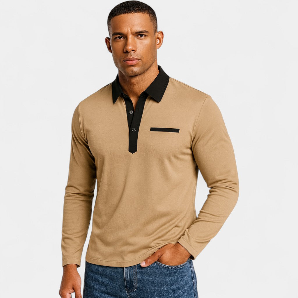 Men's Long-Sleeve Polo Shirt – Slim Fit Paneled Knit