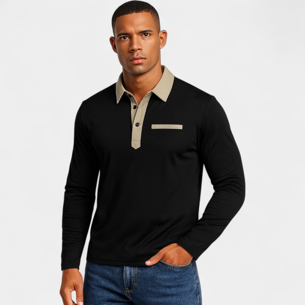 Men's Long-Sleeve Polo Shirt – Slim Fit Paneled Knit