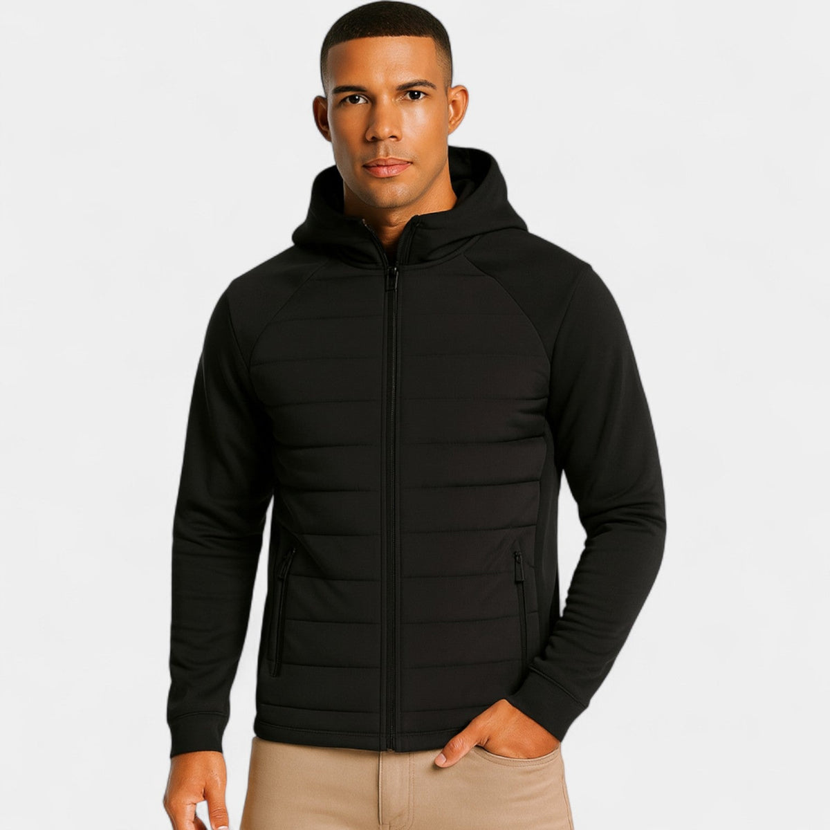 Men's Hooded Softshell Puffer Jacket – Clean Tailored Fit
