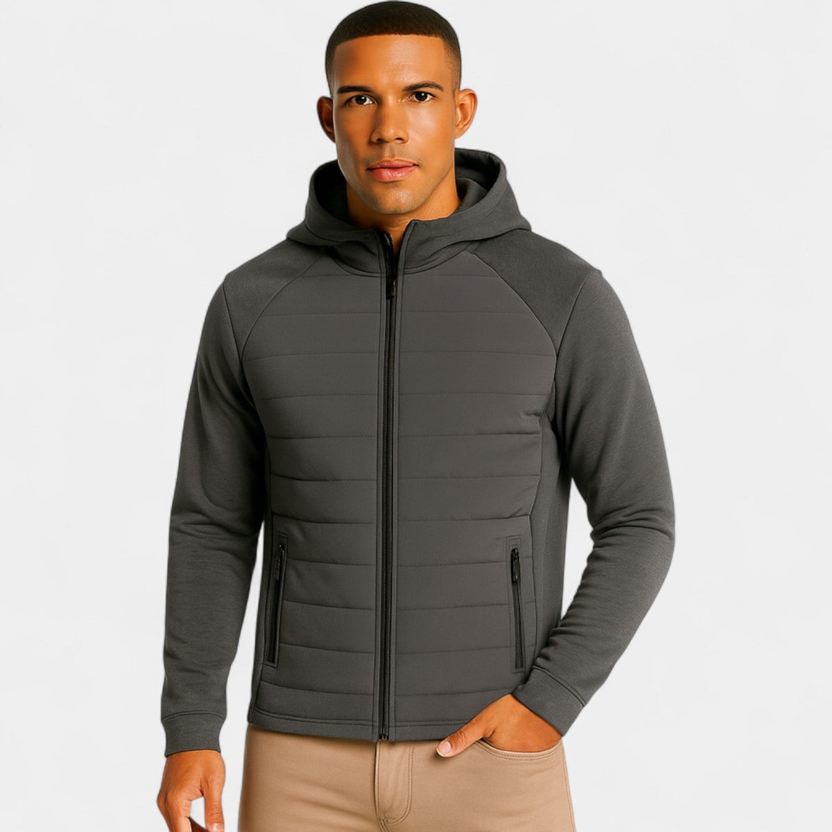 Men's Hooded Softshell Puffer Jacket – Clean Tailored Fit