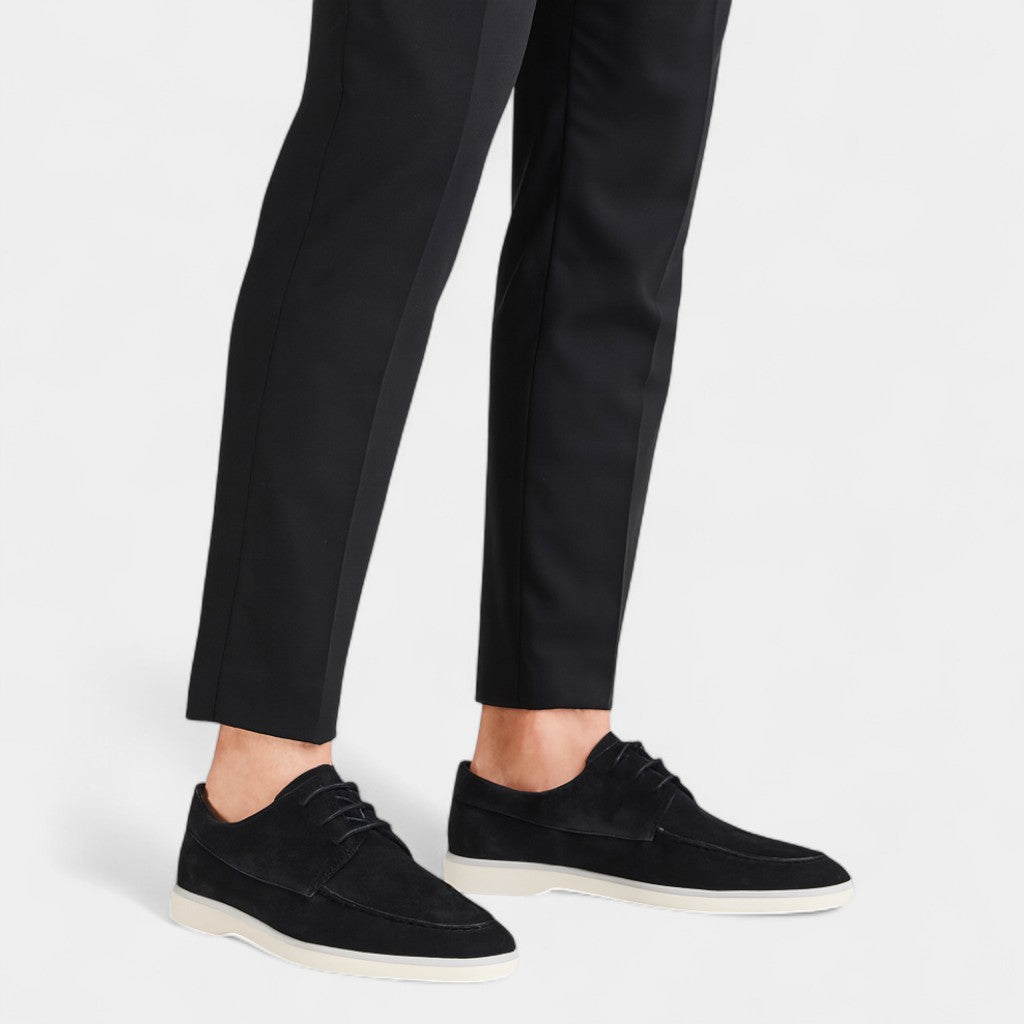 Men's Suede Lace-Up Loafers – Low-Profile Rounded Toe
