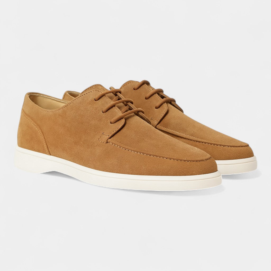 Men's Suede Lace-Up Loafers – Low-Profile Rounded Toe
