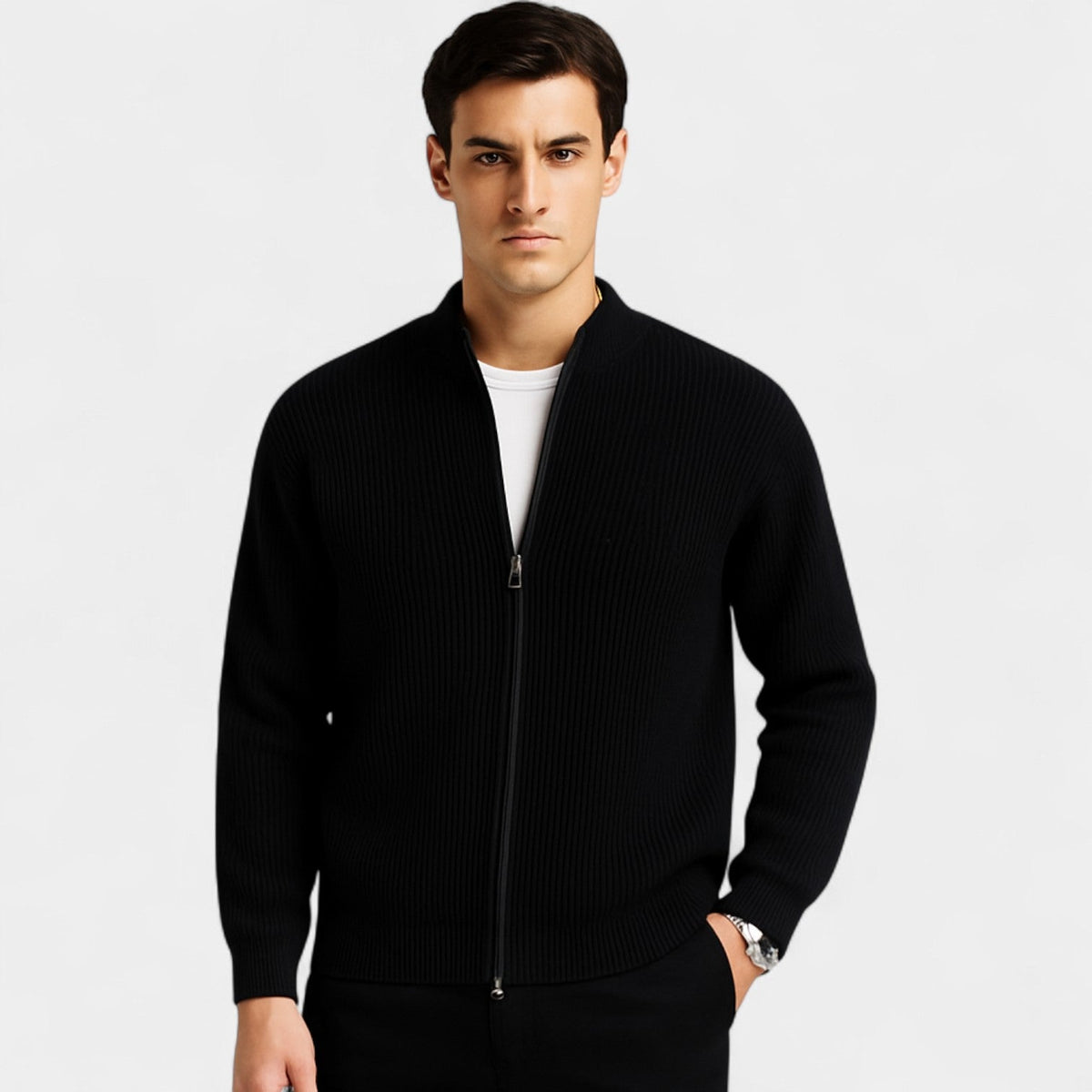 Men's Slim Fit Knit Cardigan – Low V-Neck Fine Knit