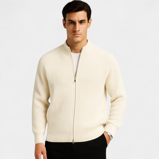 Men's Slim Fit Knit Cardigan – Low V-Neck Fine Knit