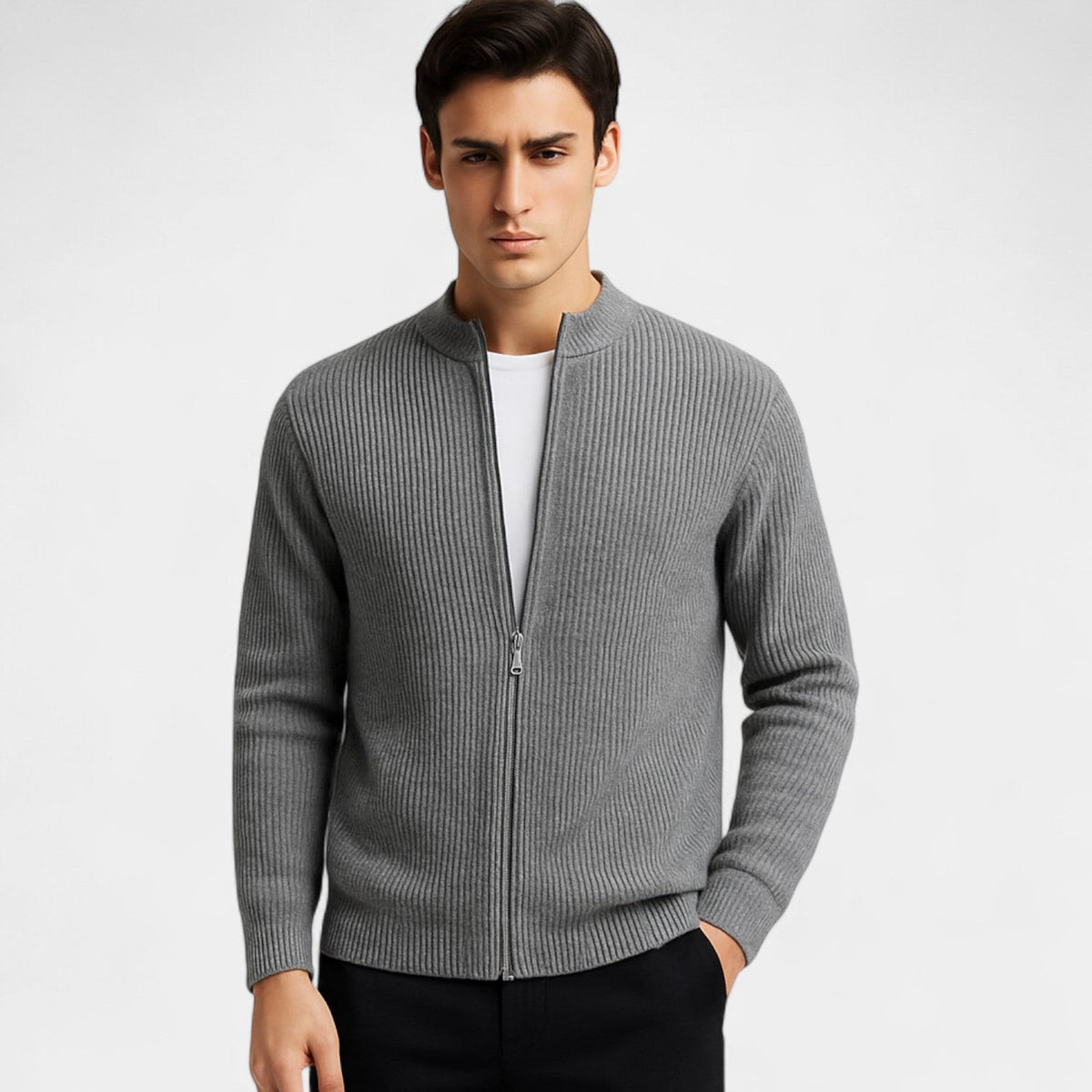 Men's Slim Fit Knit Cardigan – Low V-Neck Fine Knit