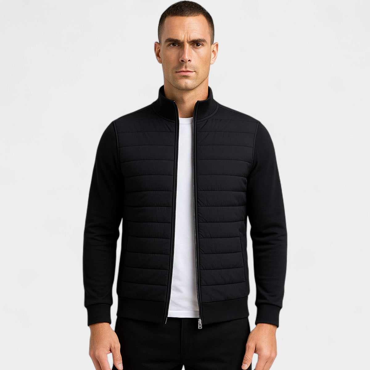 Men's Knit Jacket – Stand Collar Minimal Lines