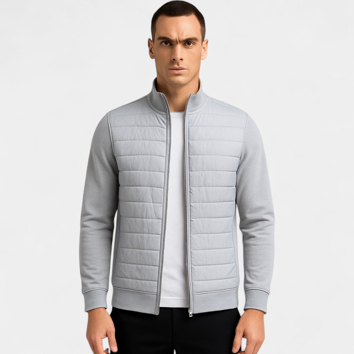 Men's Knit Jacket – Stand Collar Minimal Lines